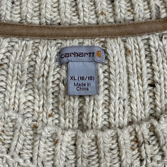 Carhartt cable knit cream sweater with patch elbows size XL - Picture 2 of 6